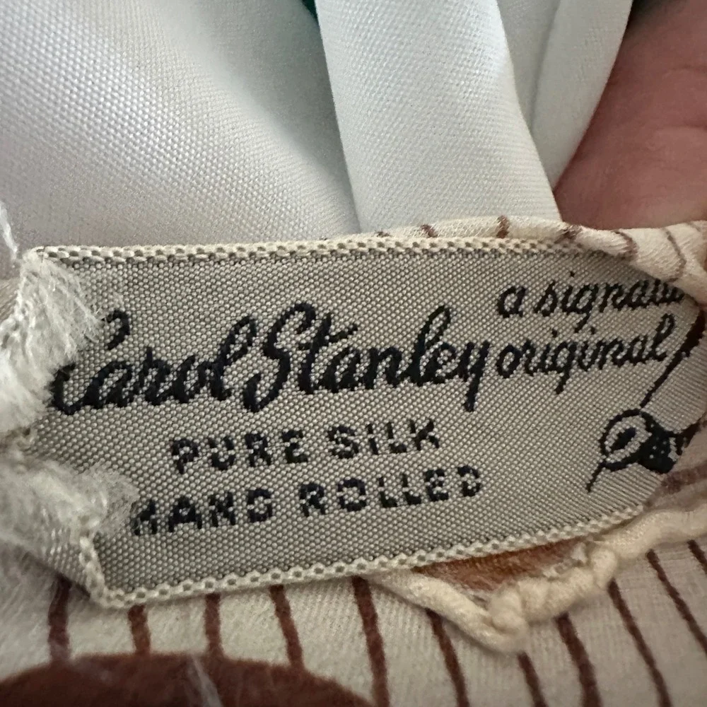 Carol‎ Stanley Scarf Green Pink Brown Abstract Silk Hand Rolled Vtg SEVINI 27